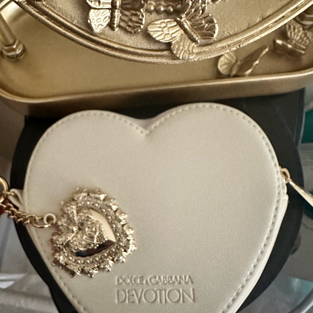 Dolce & Gabbana Cream Heart Clutch with Gold Accents